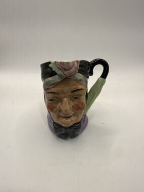 Vintage Artone England Hand Painted Ceramic Miniature Granny Toby Jug 4” *